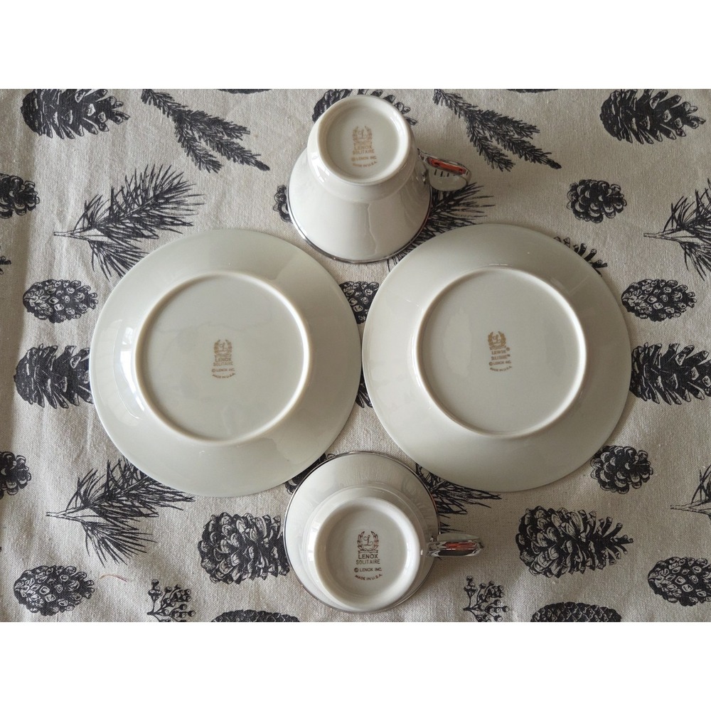 Lenox Solitaire 2 Sets Cup and Saucer Dishwasher Safe Platinum‎ Trim - Picture 3 of 6